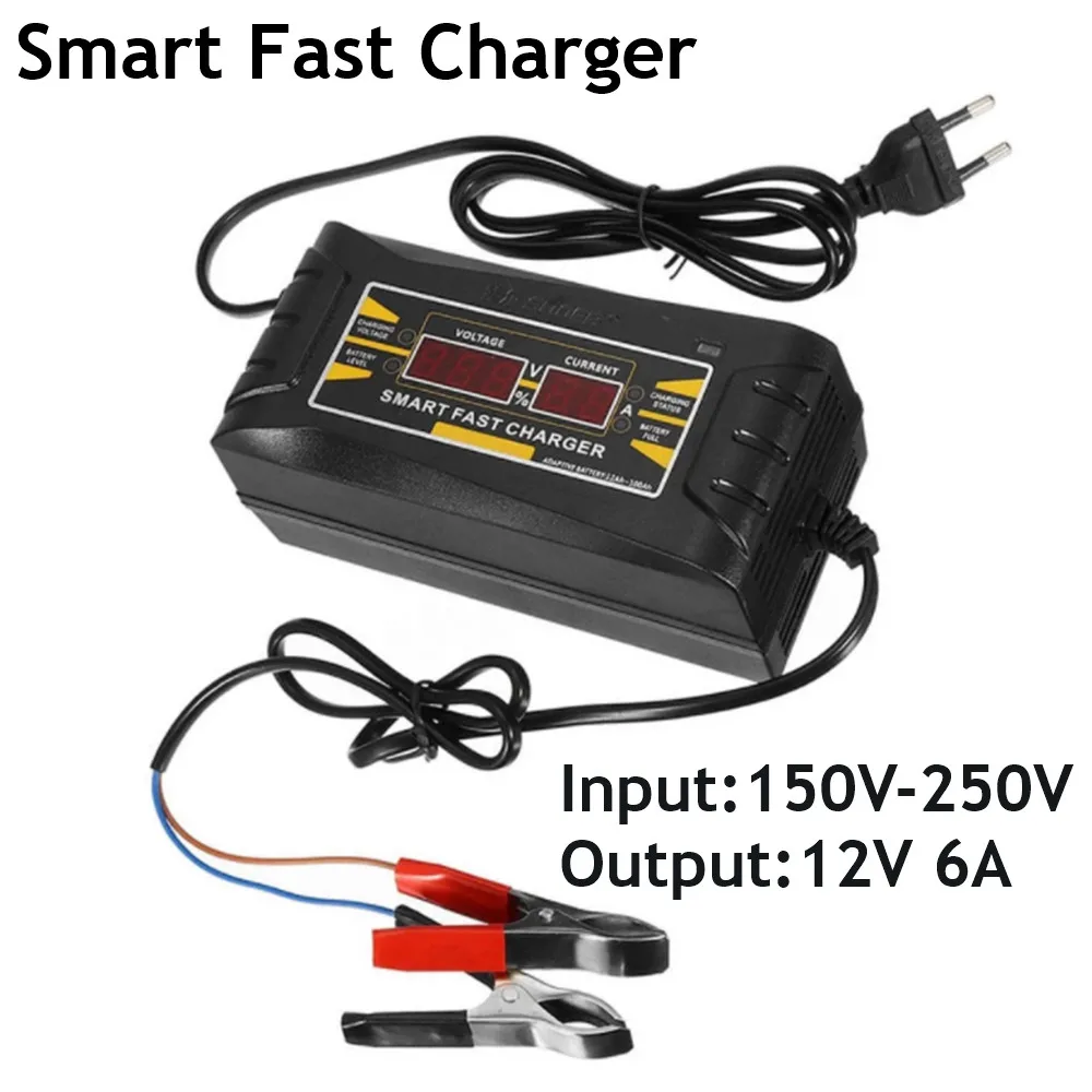 Car Battery Charging Units Full Automatic Car Battery Charger 150V-250V To 12V 6A EU Car Charger For Car Battery HD LCD Display