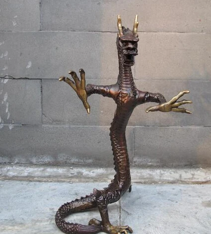 

007154 10"Chinese Royal Feng Shui Pure Bronze Copper Fly Dragon Ainmals Statue