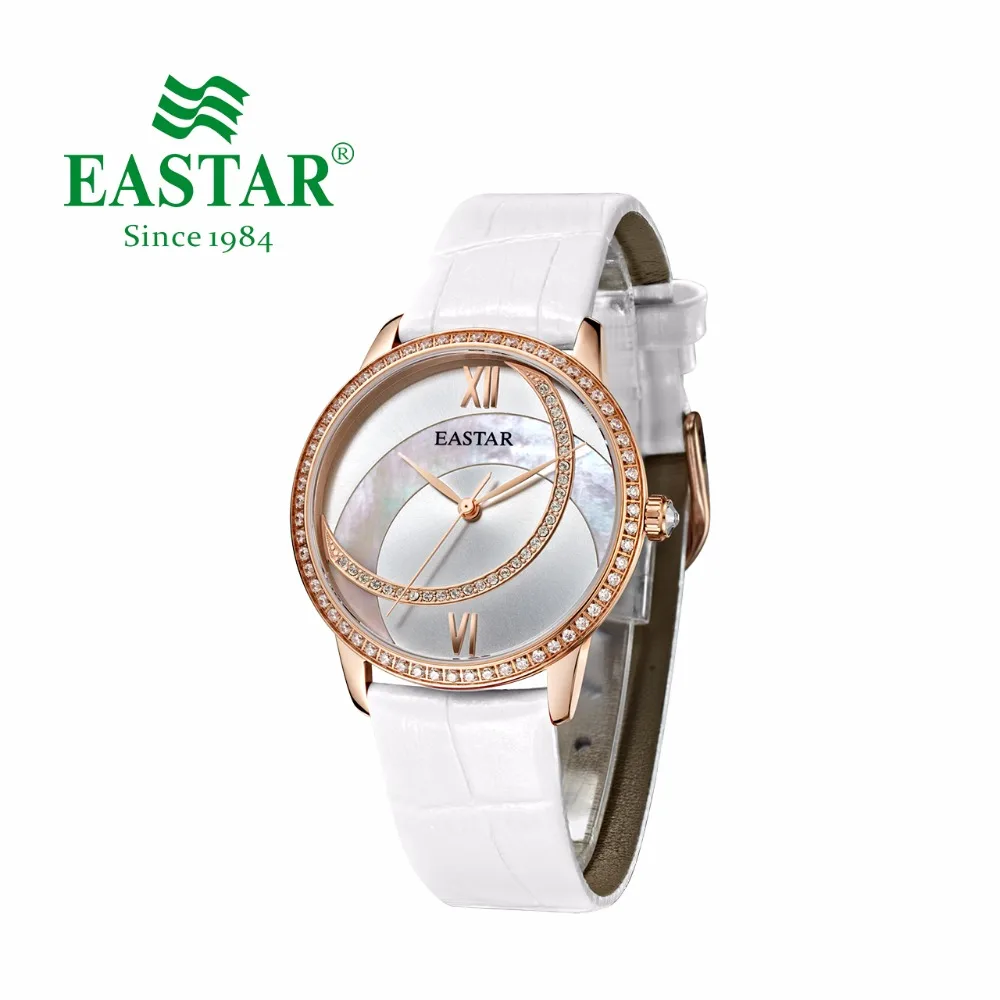 Relógio de Pulso Relógio de Cristal m à Prova Eastar Relógio Feminino Vermelho Branco Couro Escudo Dial Diamante Case 30 Dwaterproof Água Japão Movimento Quartzo &