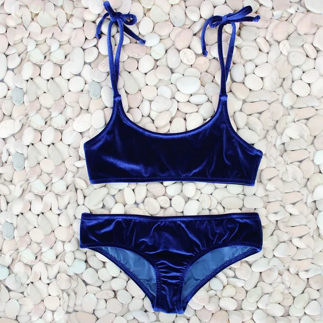 {Excellent|Wonderfull|Very Good|Very Recommended} Sexy Brazilian Bikini 2017 Blue Velvet Swimwear Women Swimsuit Push up Biquini Halter Bikinis Set Bathing Suit Maillot De Bain Discount Price