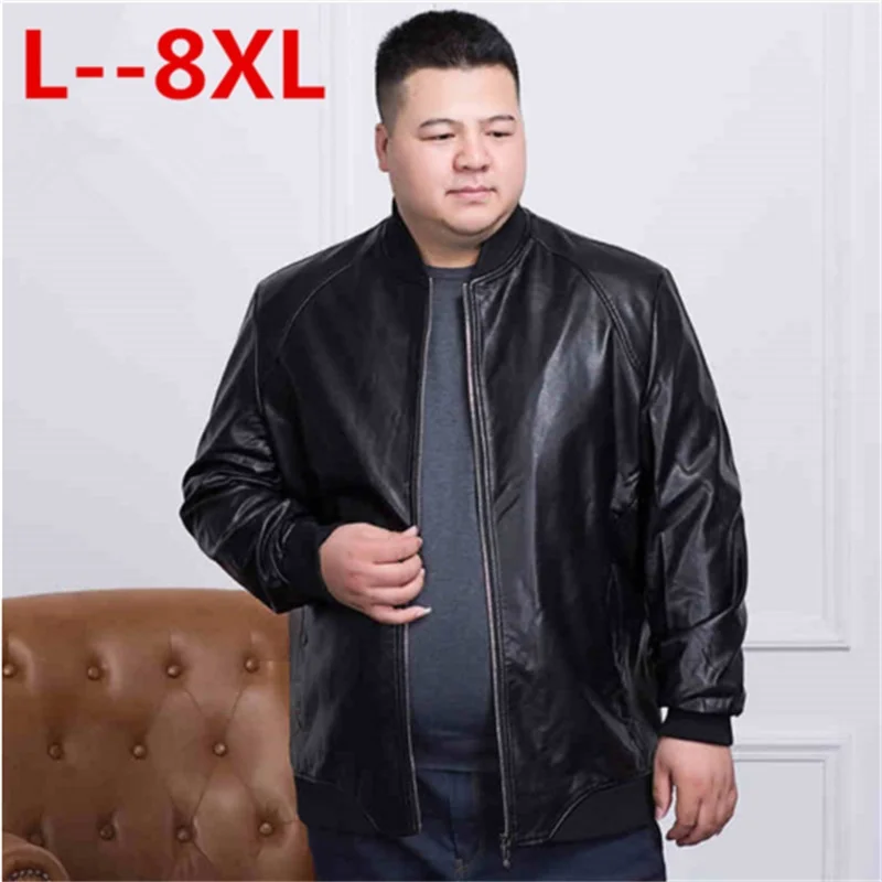 plus size 8XL 7XL New PU Leather Jacket Men's Autumn Loose Fit Motorcycle Jacket With Zipper Casual Male Coat Outerwear Tops