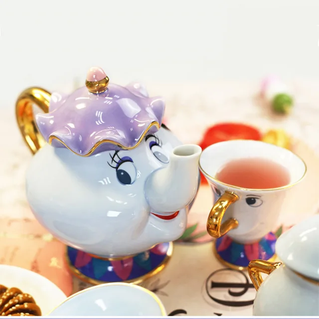 Genuine Beauty and the Beast Tea Set Coffee Set Mrs Potts Teapot Sticker Cup Set Cute Birthday