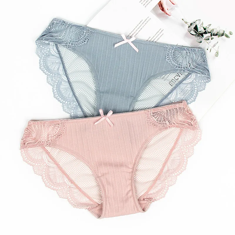 

Roseheart Women Fashion Green Pink Cotton Lace Bow Low Waist Panties Underwear Lingerie Women Briefs 3 Piece 3 Color Underpants