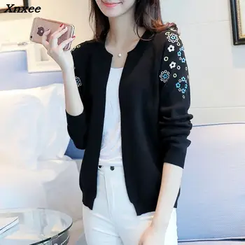 

Knit a female cardigan The new 2018 autumn fashion short woman with a small shawl embroidered cardigan sweater coat Xnxee