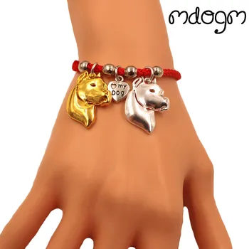 

Dogo Argentina Dog Animal Charm Bracelet For Women Men Couple Love Rope Male Female Pearl Red Heart Black Girls Cute Fashion