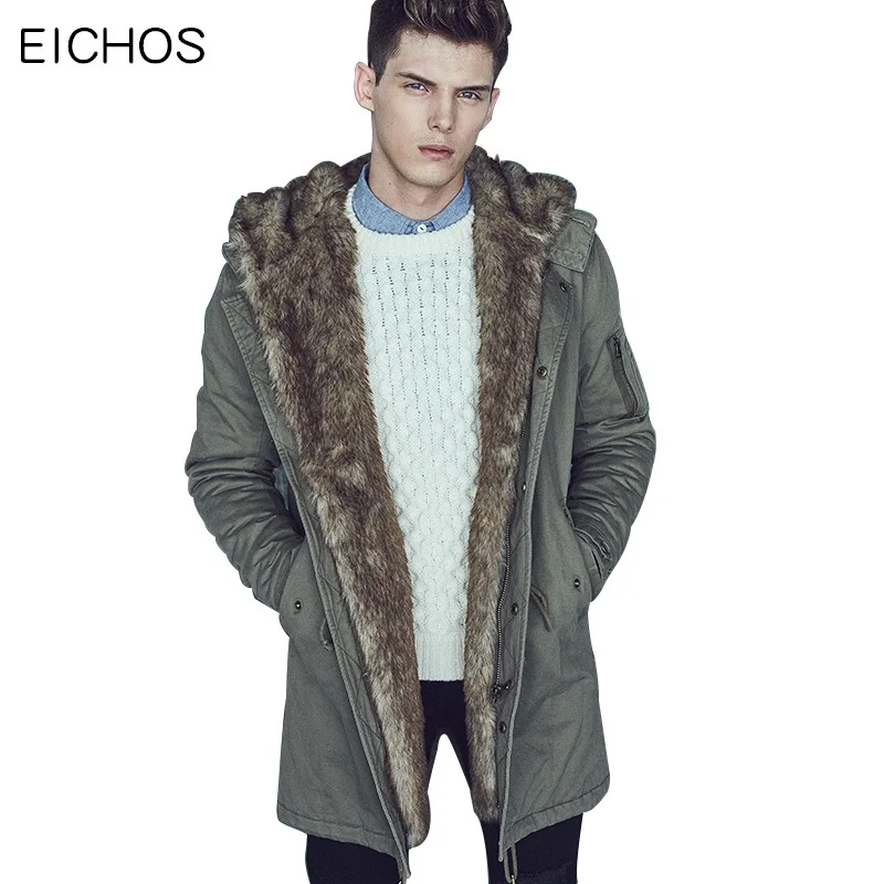 

EICHOS Winter Parka Men Fashion Fur Lining Hooded Long Coat Parkas Outwear Casual Thick Warm Men's Coats Top Quality DMY0813