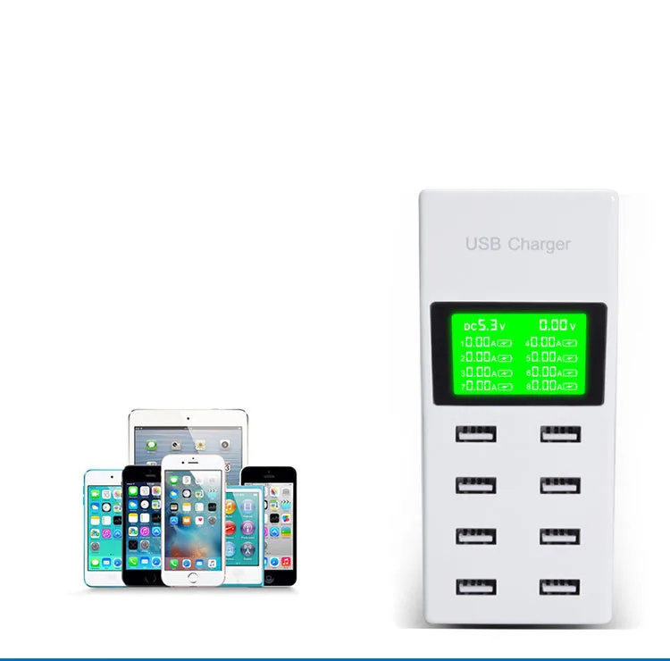Fast Shipping LCD 45W 8 Port Smart USB Charger Hub with Charging Station USB Wall Travel Charger for Smartphone Tablets
