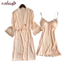 Fdfklak бренд роковой длинным рукавом сезон: весна–лето комплект пижам шелковая, сатиновая Пижама Для женщин одежда для сна халаты для женщин
