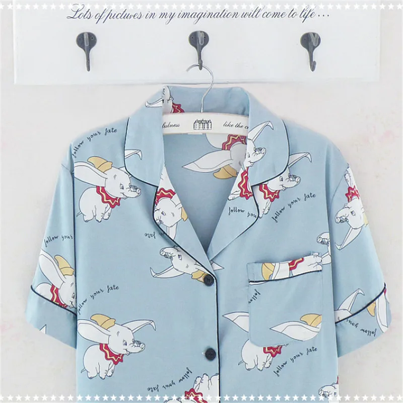 Caiyier шелковые пижамные комплекты милый слон печати короткий рукав пижамы Лето Женская Корейская Пижама Повседневная Домашняя одежда M-3XL