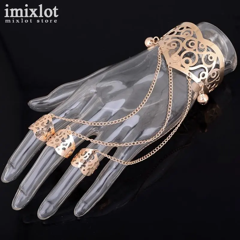 Gold/Silver Hollow Flower Cuff Bracelets Bangles Metal Hand Harness