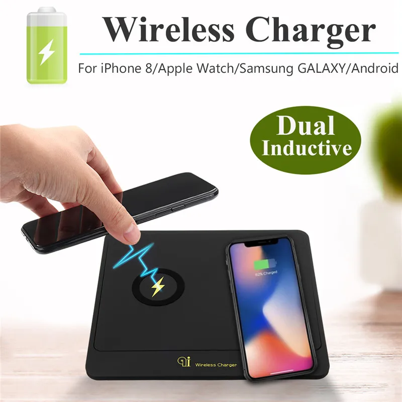 

Fast Charger Pad Wireless Charging Qi Dual Inductive Wireless Charger Mat Dock For Samsung S8/S7 For iPhone X/8/7 plus