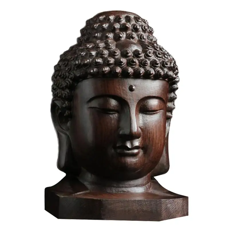 

Wooden Religious Sakyamuni Buddha Head Figurine Statue Serenity Collection