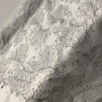 

2018 NEW lace fabrics Off white with black color thin and soft quality sewing for lady dresses 1 piece/3 meters