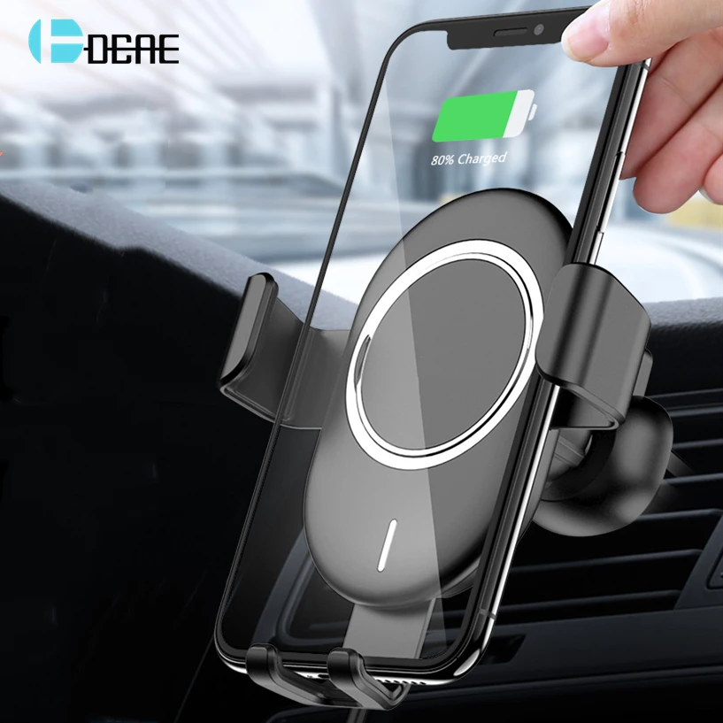 

DCAE Auto Gravity Clamping Wireless Car Charger Air Vent Holder 10W Fast Charging Mount For iPhone X XR XS 8 Samsung S10 S9 S8