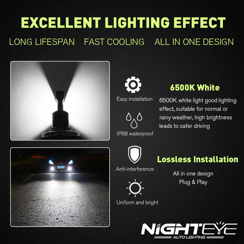 Автомобисветильник Светодиодная лампа NIGHTEYE H4 9003 6500 лм 12 В 80