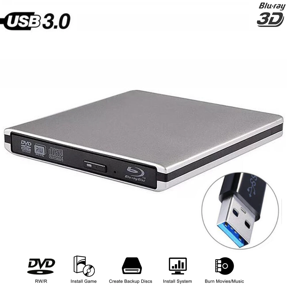 Aluminium Blu Ray Drive Slim Usb 3 0 Bluray Burner Re Cd Dvd Rw Writer Play Blu Ray Disc For Ima Laptop Pc Winxp 7 8 10 Optical Drives Aliexpress