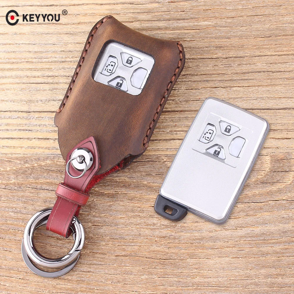 KEYYOU из натуральной кожи пульт дистанционного управления автомобильный брелок чехол для Toyota Previa 3/4 кнопки умный ключ