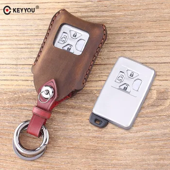 

KEYYOU Genuine Leather Remote Control Car Keychain Key Cover Case For TOYOTA Previa 3/4 Buttons Smart Key