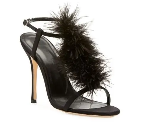 

Sexy feather open toe high heel sandals foe ladies Women thin belt super high thin heel sandal Female summer perty shoes