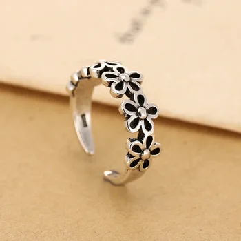 

DIEERLAN Korean Vintage New Arrivals 925 Sterling Silver Plum Flower Rings for Women Jewelry Fashion Open Adjustable Finger Ring