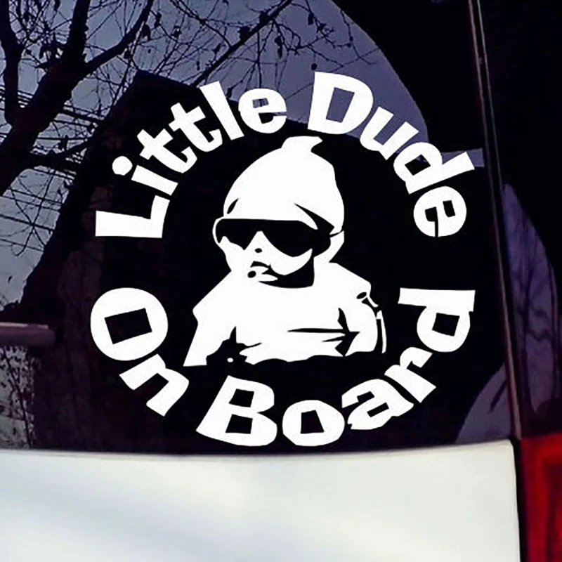 Funny Baby Car Sticker Little Dude On Board Car Window Bumper Checkered Flags Windshield Sticker Waterproof Decal