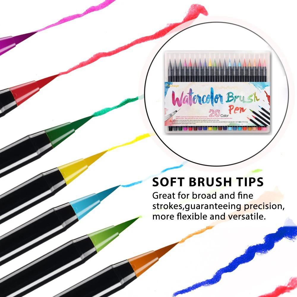 

Dainayw 20 Colors/Box Watercolor Markers Soft Brush Tip Art Marker Set for Manga Comic Calligraphy
