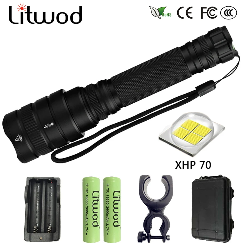 Litwod Z201515 LED flashlight 20000LM XH P70 Aluminum alloy Zoomable torch Tactical defense Lantern For Camping Hiking light