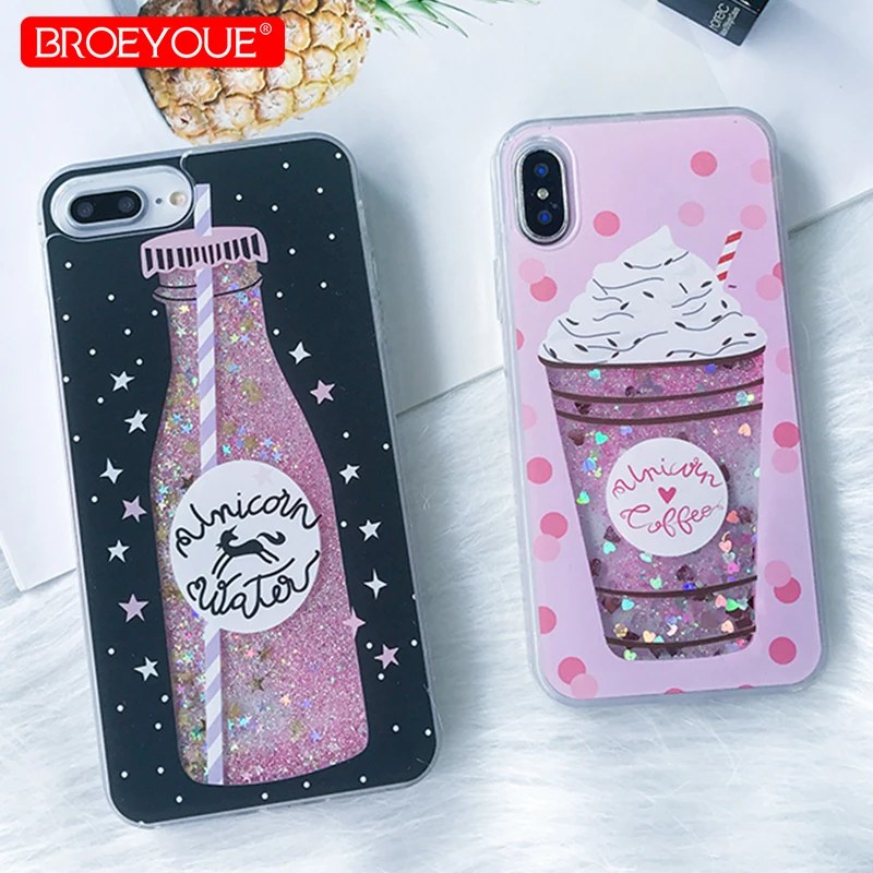 Чехол BROEYOUE для iPhone 7 Plus 5 5S SE 6 6S X блестящая Звезда динамическая жидкость зыбучий