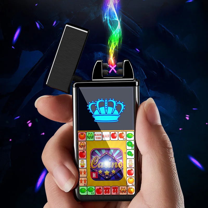 

75*35mm 2019 Slot Machine Double Arc Plasma Lighter Windproof Touch Lighter Toy USB Electronic Charge For Smoking Creative Gift