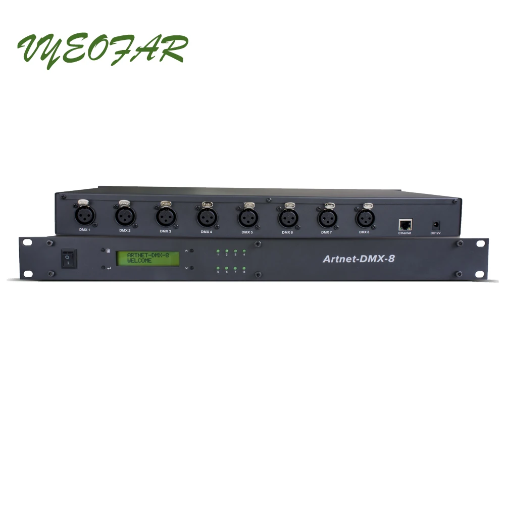 ArtNet-DMX-8 светодиодный контроллер; преобразователь сигналов Artnet в DMX512; 512 канальный вход 8 портов выход Artnet-DMX Система управления