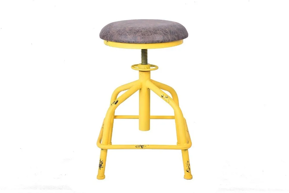 American Antique Industrial Design PU Leather Bar Stool Round Seat Adjustable Height Swivel Chair American Antique Industrial Design PU Leather Bar Stool Round Seat Adjustable Height Swivel Chair