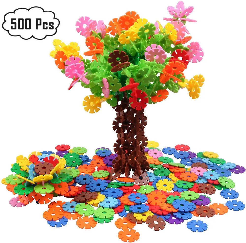 

500pcs Plastic Snowflake Building Blocks for Toddler Snow Flake Toy Kids Snowflakes Blocks Toys for Children Christmas Gifts