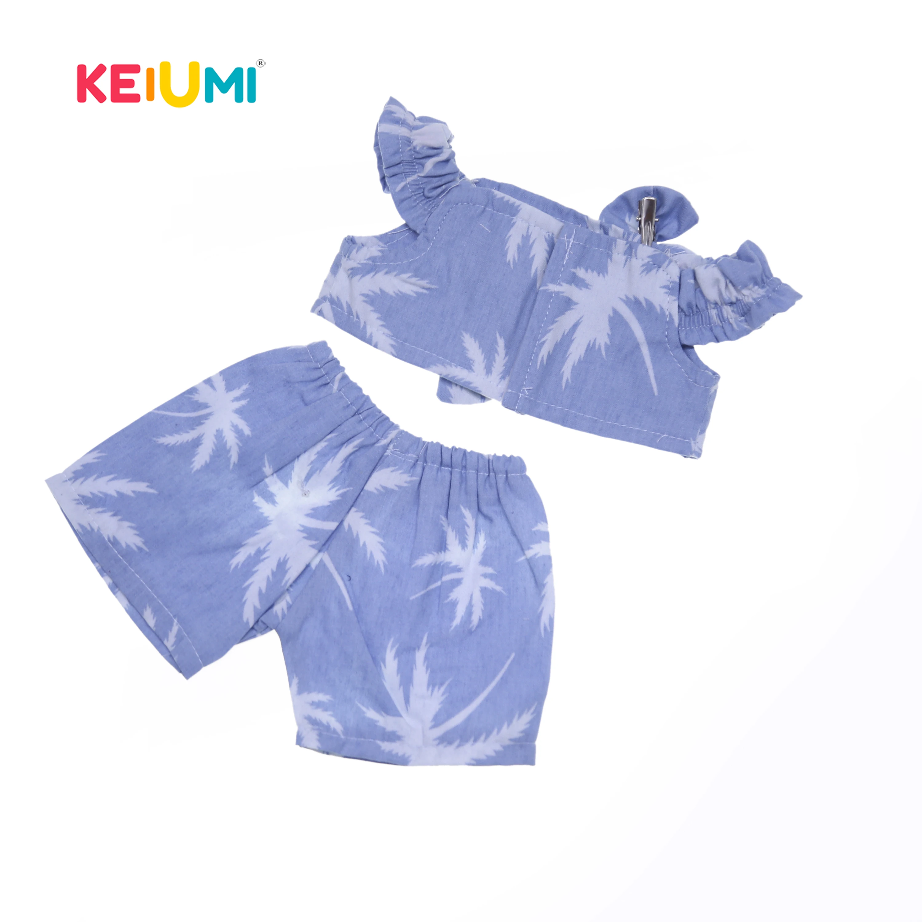 KEIUMI Лето Reborn baby girl Кукла Одежда Костюм для 19 20 дюймов Baby Doll с голубыми белыми