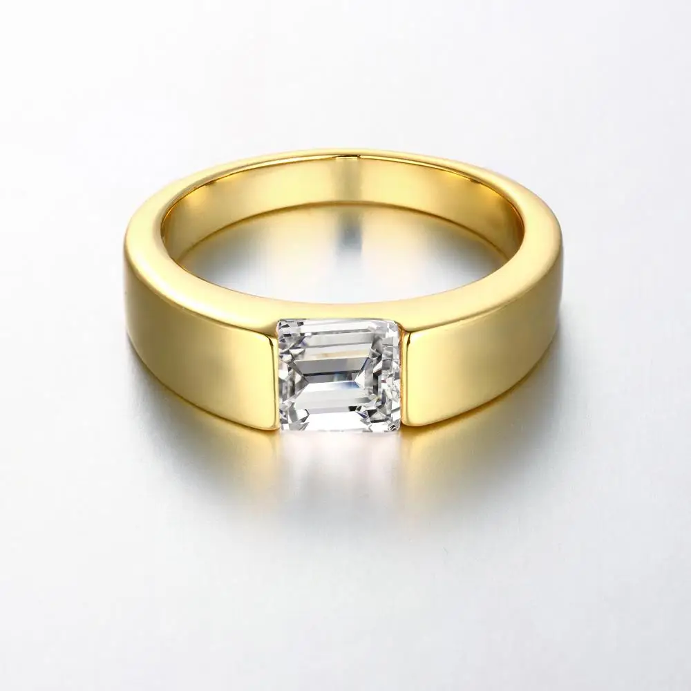 

Shiny Square Cut CZ Ring Yellow Gold Filled Simple Smooth Mens Womens Ring Size 9