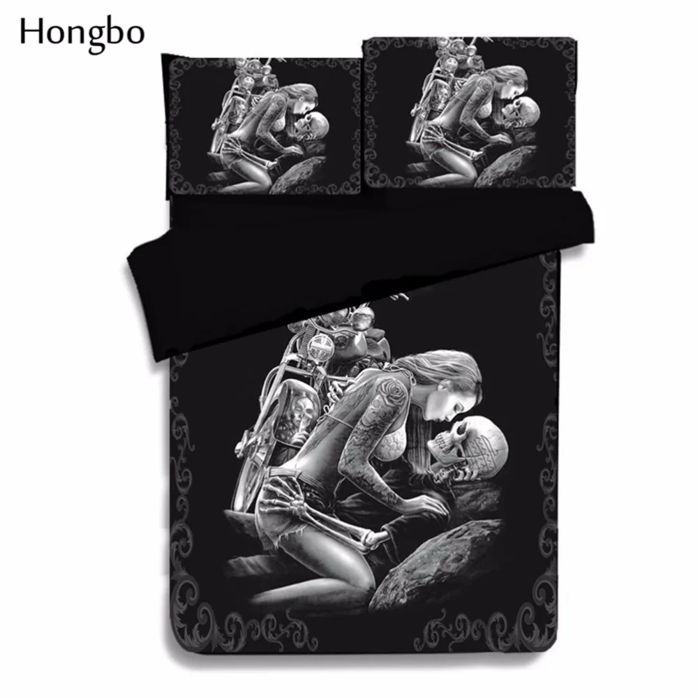 Комплект постельного белья Hongbo с 3D рисунком черного черепа для односпальной и