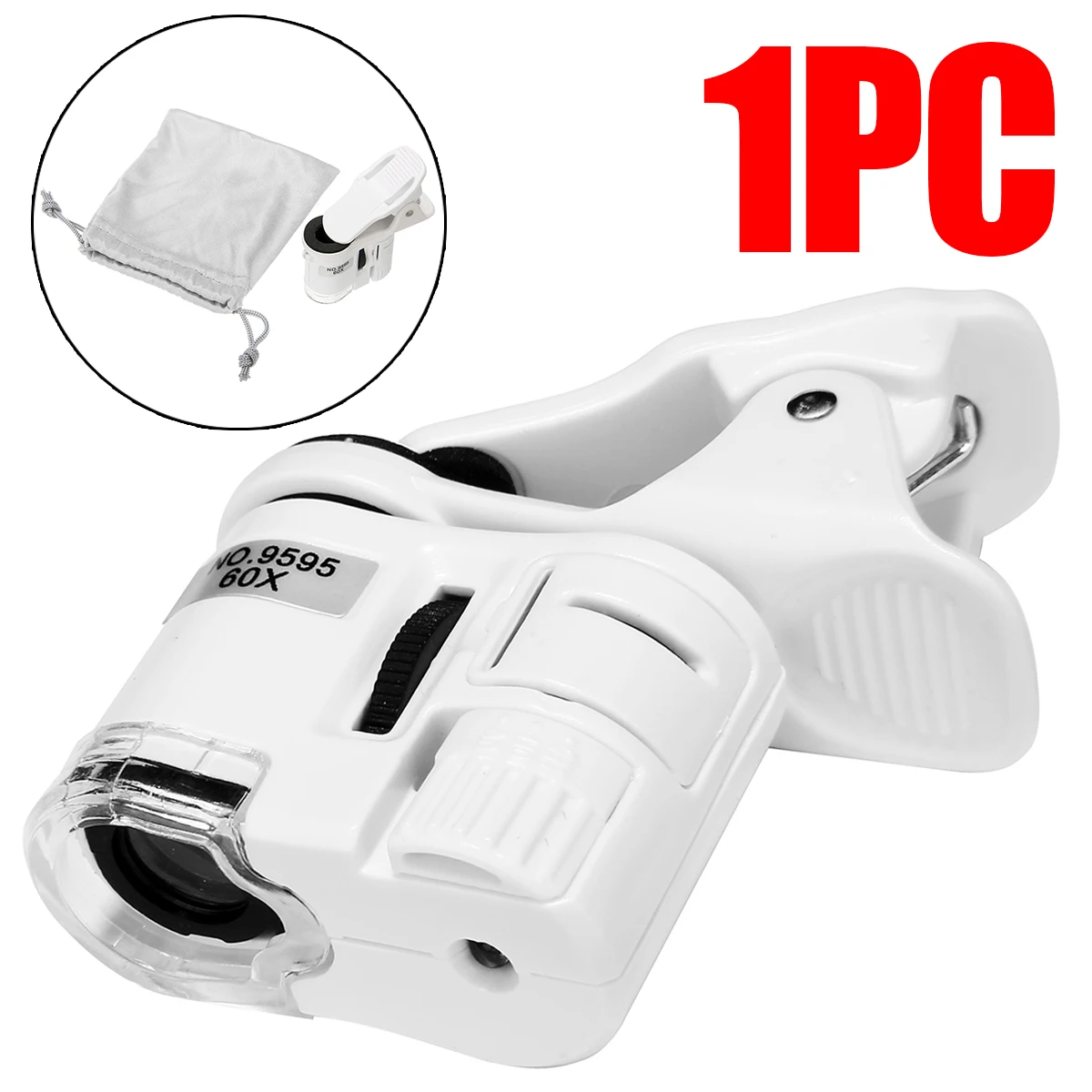 

9595W 60X Power Microscope LED UV Light Currency Detector Mobile Phone Clip Microscope Detecting Evaluating Tools 58*55*22mm