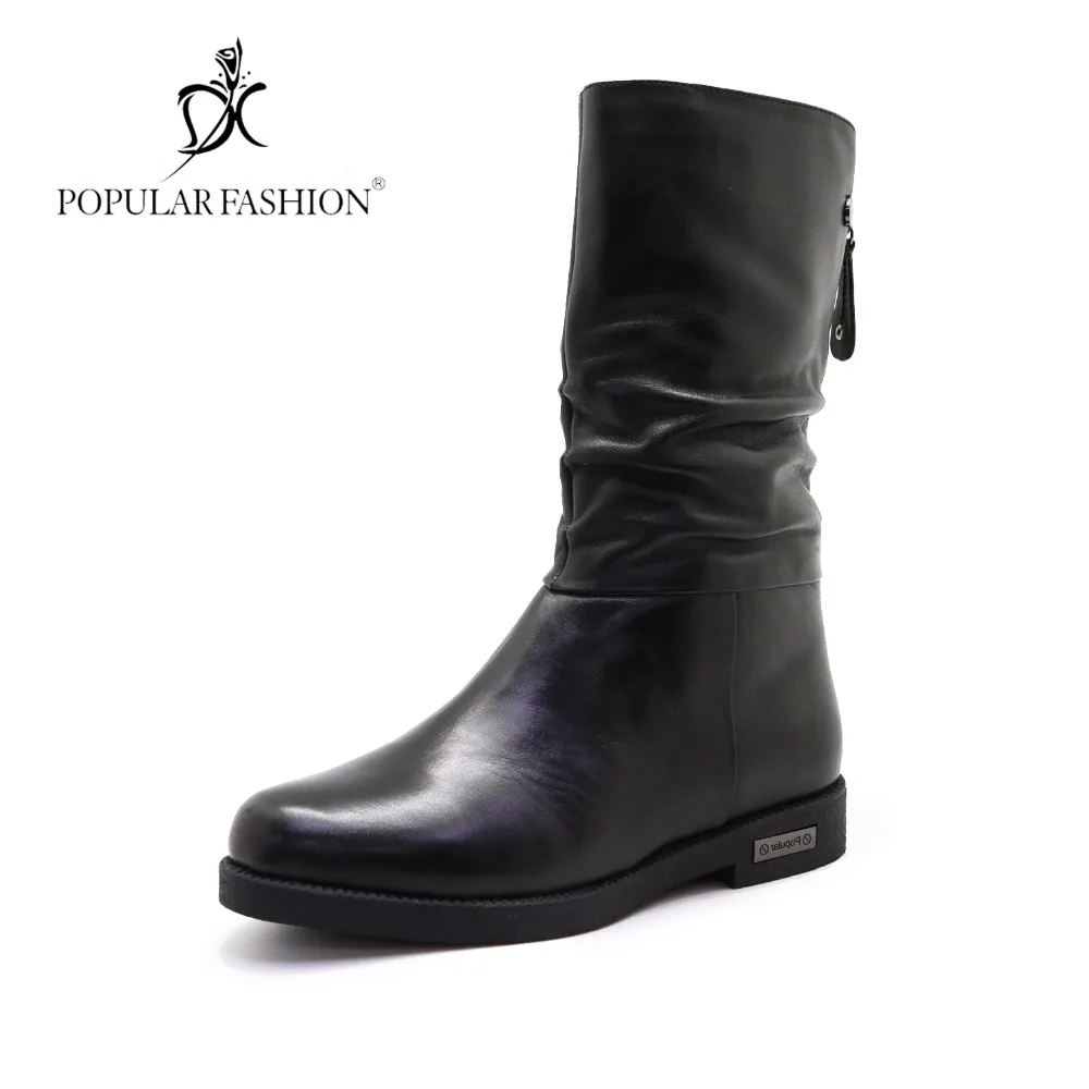 New Autumn Winter Mid-calf Women Boots Low Heels Warm Wool Fur Cow Leather Boots Ladies Brand Botas 2018 Fashion Female Shoes New Autumn Winter Mid-calf Women Boots Low Heels Warm Wool Fur Cow Leather Boots Ladies Brand Botas 2018 Fashion Female Shoes