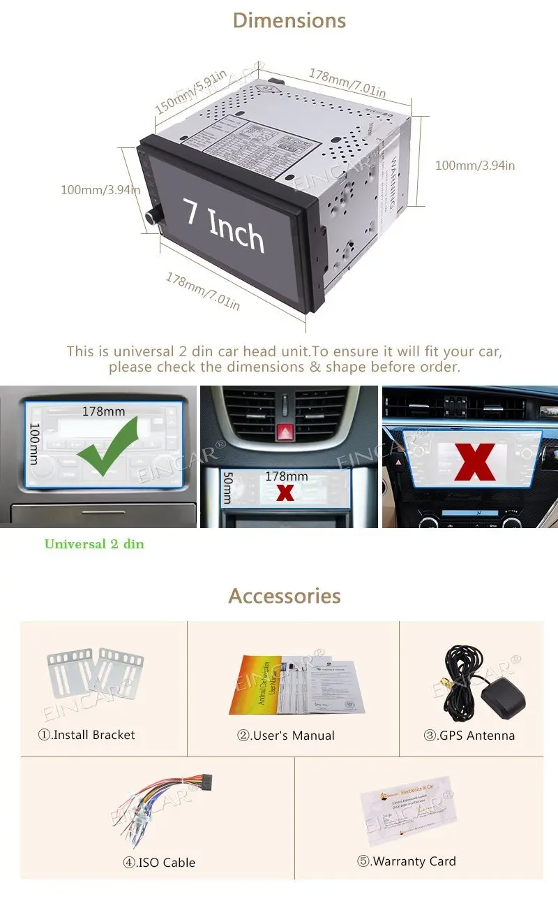Top 7" Android 7.1 2Din Car Stereo NO DVD GPS Navigation HeadUnit Bluetooth Touch Screen GPS AM/FM Radio Receiver Support WiFi/1080P 5