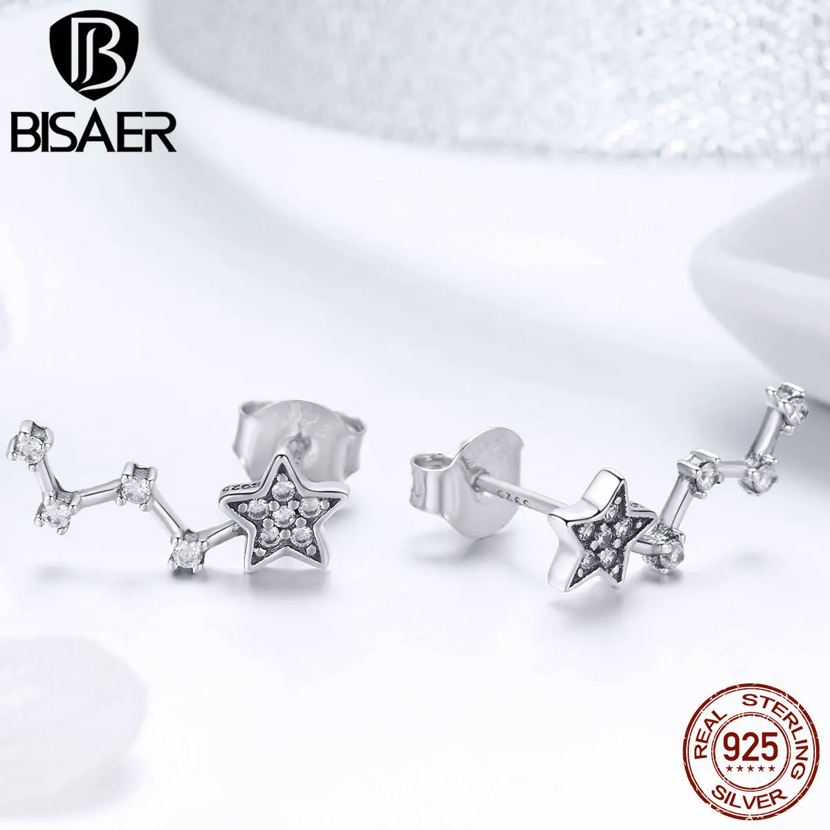 

BISAER Earrings for Women 925 Sterling Silver Stars Stud Earrings Fashion Jewely Argent Boucle d'Oreille Femme 2019 HSE439