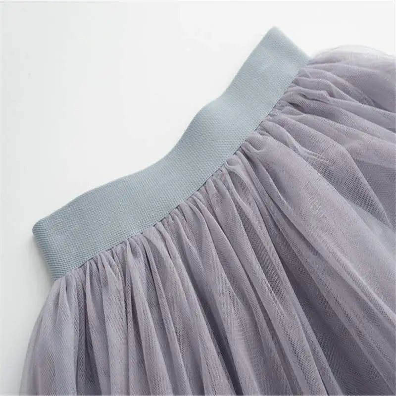 Summer Tulle Long Skirts Women Black Beige Gray White Mesh Pleated Skirt Layers Boal Gown Girl Vacation Beach Skirts