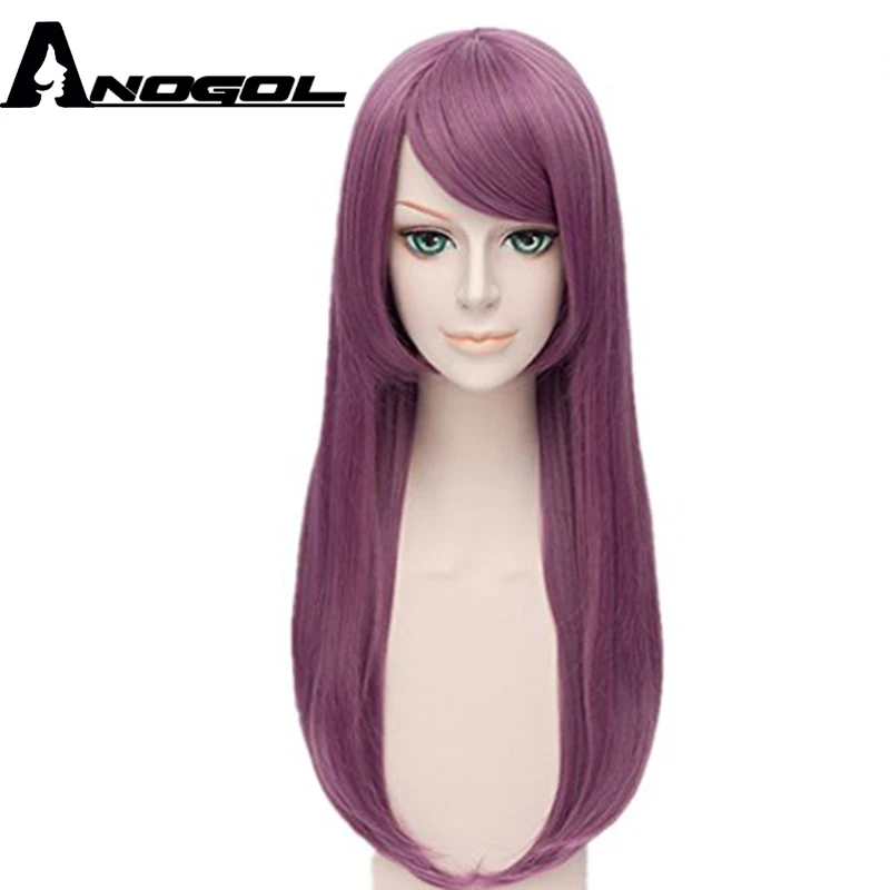 Anogol Токио вурдалак Guru Ризе Kamishiro природных длинными прямая, боковая часть фиолетовый синтетические парики для косплея для Хэллоуина