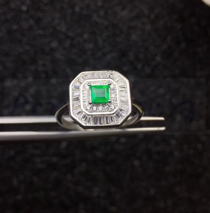 

Natural sapphire ring Free shipping Natural real emerald 925 sterling silver 4*4mm 0.3ct gemstone #SL18062018