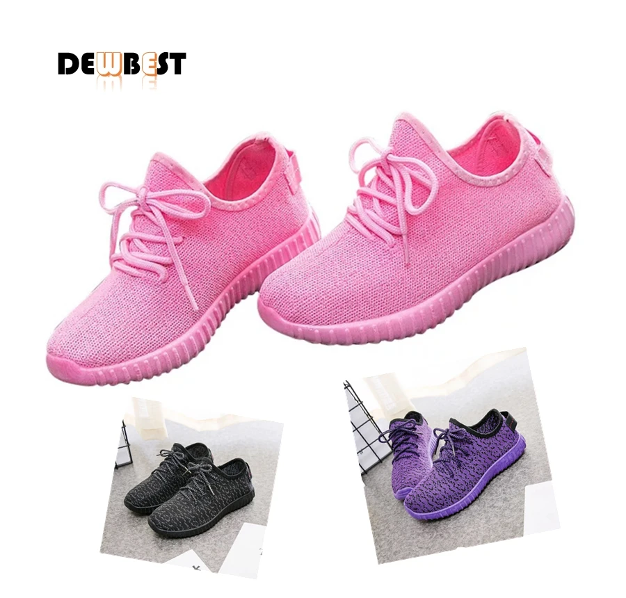

DEWBEST Pink Sneakers Woman Light Weight 2019 Spring Summer Hot Sale Female Casual Shoes Flat/black Sneakers For Woman Knitting