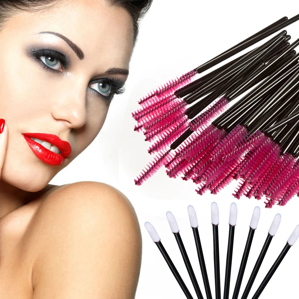 100PCS Disposable Eyelash Brush Mascara Applicator Wand Brushes Eyelash Comb Brushes 100PCS Disposable Lip Brush