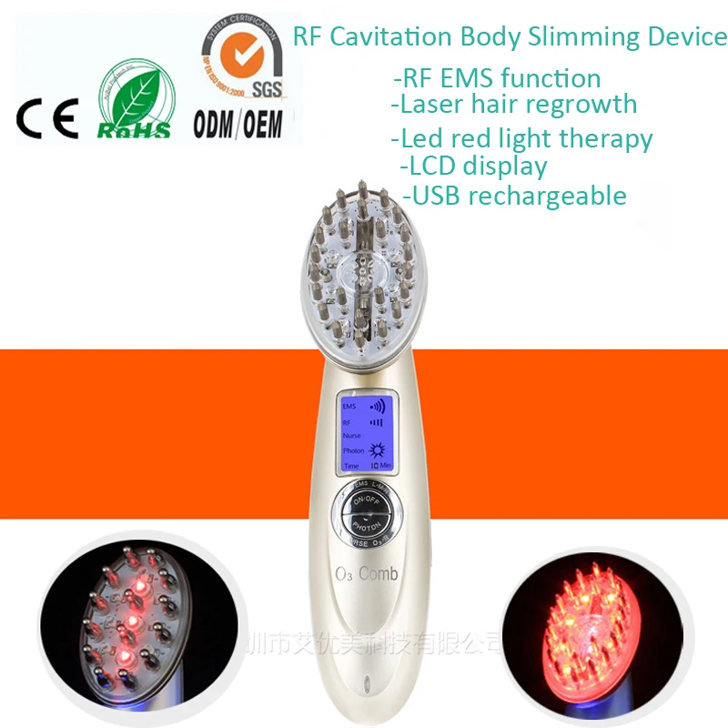 Mini Rechargeable RF EMS Nurse Laser Led Photon Light Therapy Hair Loss Treatment Vibrating Hair Growth Brush Comb Massager