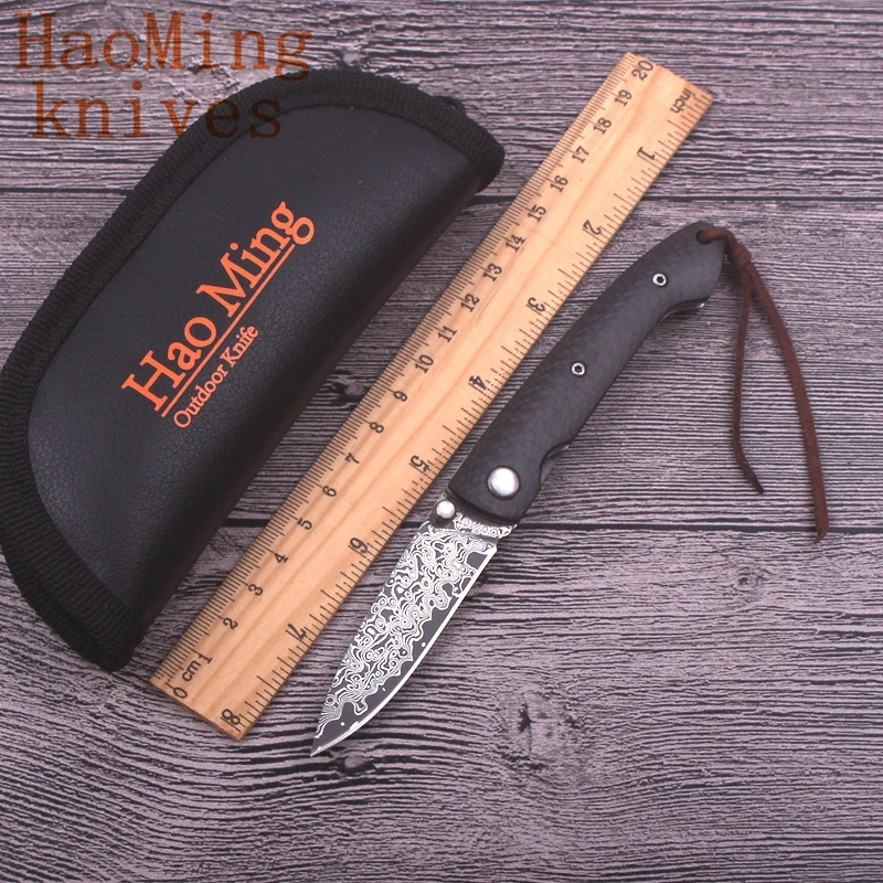 

Camping outdoor portable carbon fiber handle folding knife Damascus blade hunting knives tactical pocket EDC exquisite gift tool