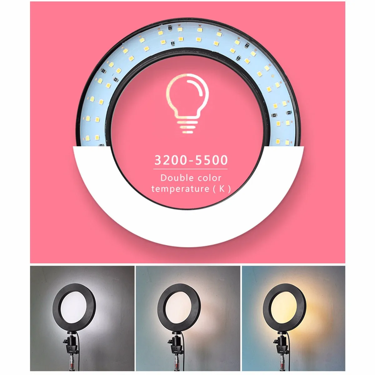 3 режима светодиодный светильник камера фото/Студия/видео кольцевой светильник 3200 K-5500 K фотография с регулируемой яркостью кольцевая лампа для Iphone/samsung/Xiaomi