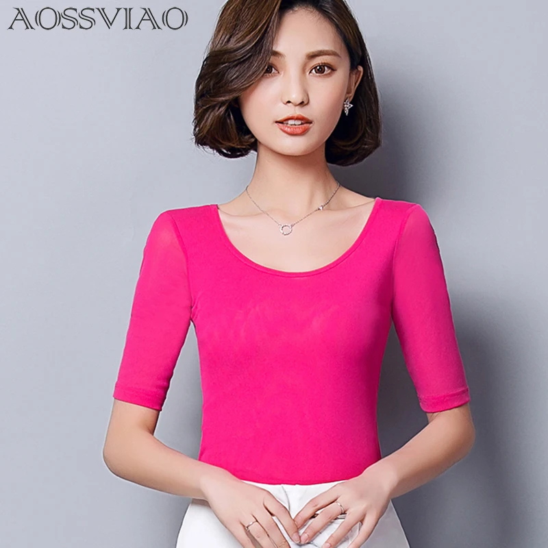Блузка женская шифоновая с рукавом до локтя белая/розовая|blusas plus|blusa topplus size women