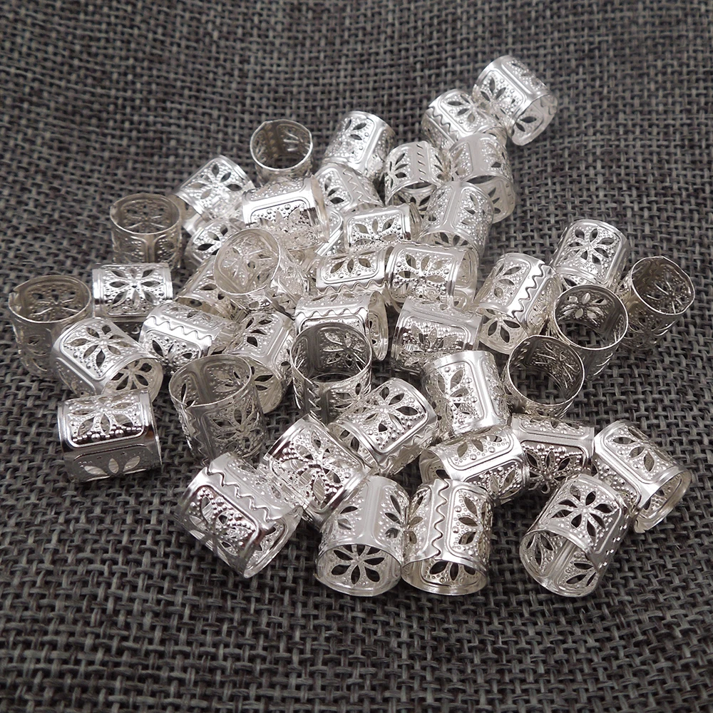 100Pcs silver 10/10mm Plated hair braid dread dreadlock beads