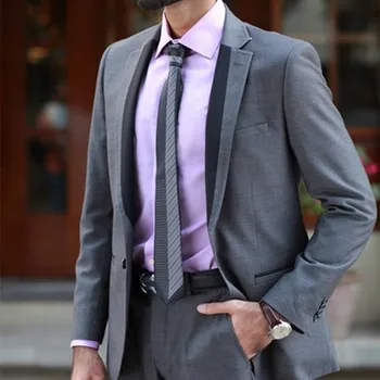 Tanie Wysokiej Jakości Szary Biznes Mężczyźni Garnitur Stylowe Party Wear Tuxedo Nowa Moda Notch Lapel Codziennej Pracy Garnitury Blezer Ze Spodniami 2017
